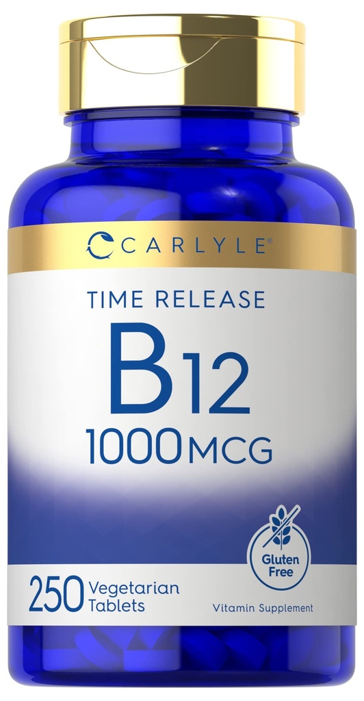 Carlyle B12 Vitamin 1000 mikrog | 250 greve | Time release tabletter | som Cyanocobalamin | Vegetarisk, ikke-GMO & Glutenfri Supplement