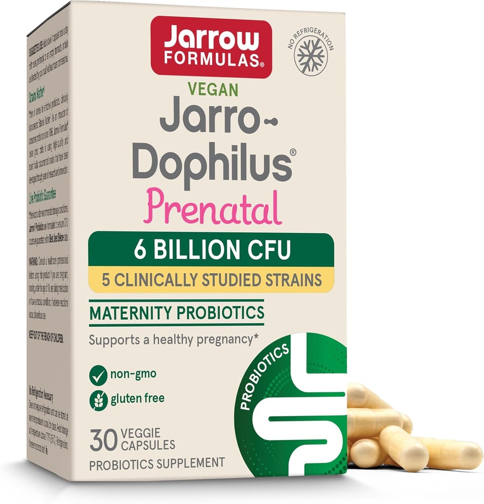 Jarrow Formulas® Jarro-Dophilus® Prenatal Probiotika for kvinner, 6 milliarder CFU, støtter en sunn graviditet, 30 Veggie Capsules, 30 dagers forsyning