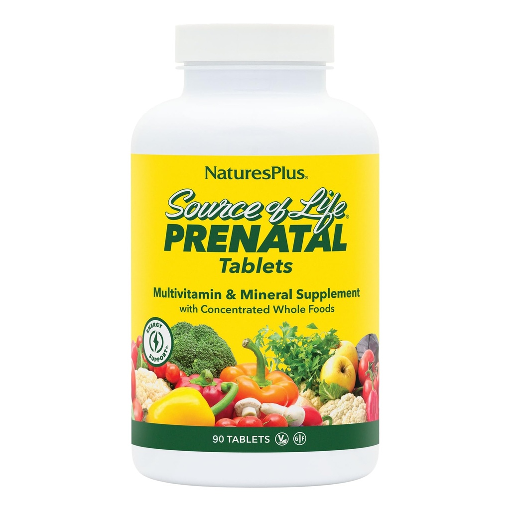 Natures Plus Kilde til livet Prenatal - 800 mcg Folat, 90 vegetariske tabletter - Alle naturlige prenatal vitaminer og mineraler med jern og kalsium - Optimal helse og energi - Glutenfri - 45 Services