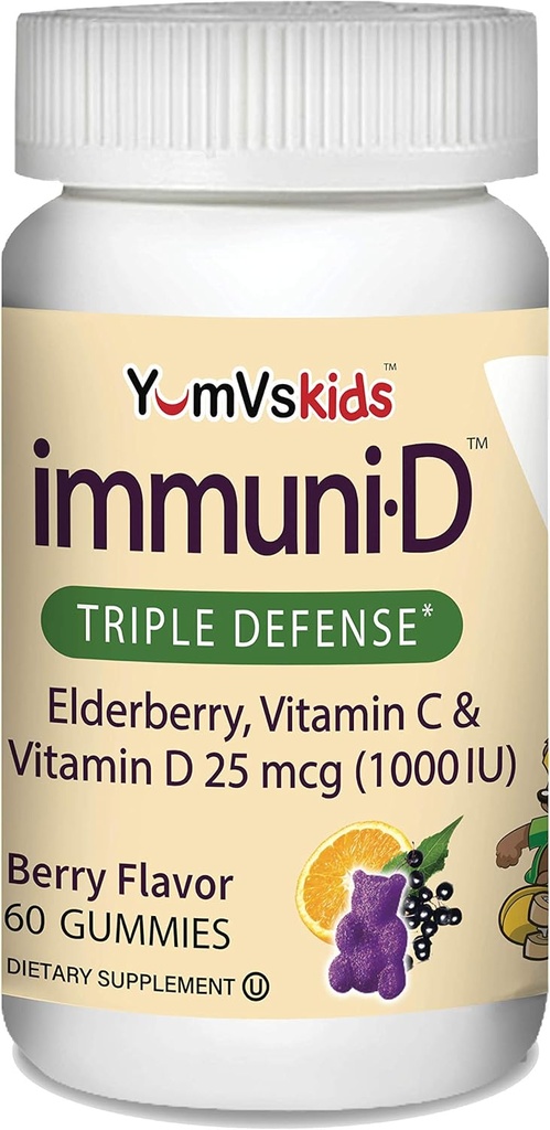 Immunitære eldrebær gummier for barn av YumVs immunstøtte, vitamin C & vitamin D | Komplett immunsystem støtte | Naturlig Berry Flavor Chewables-60 greve C vitamin og D for barn