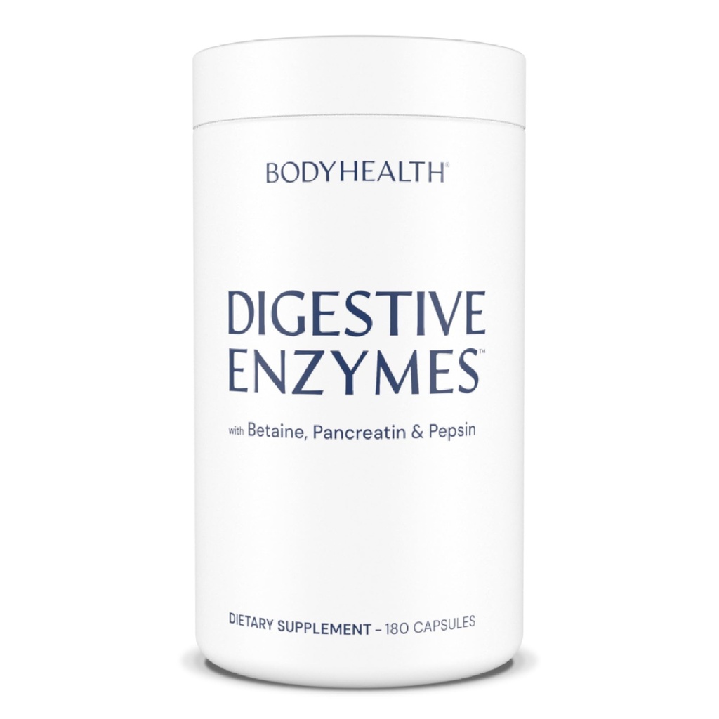 BodyHealth Digestive Enzymer Full Spectrum Digestive Support (180 caps), Betain, Pepsin, Pancreatin BPP Lastet med enzymer og probiotika, Relief for mageblåsing, Heartburn, gass, galaks