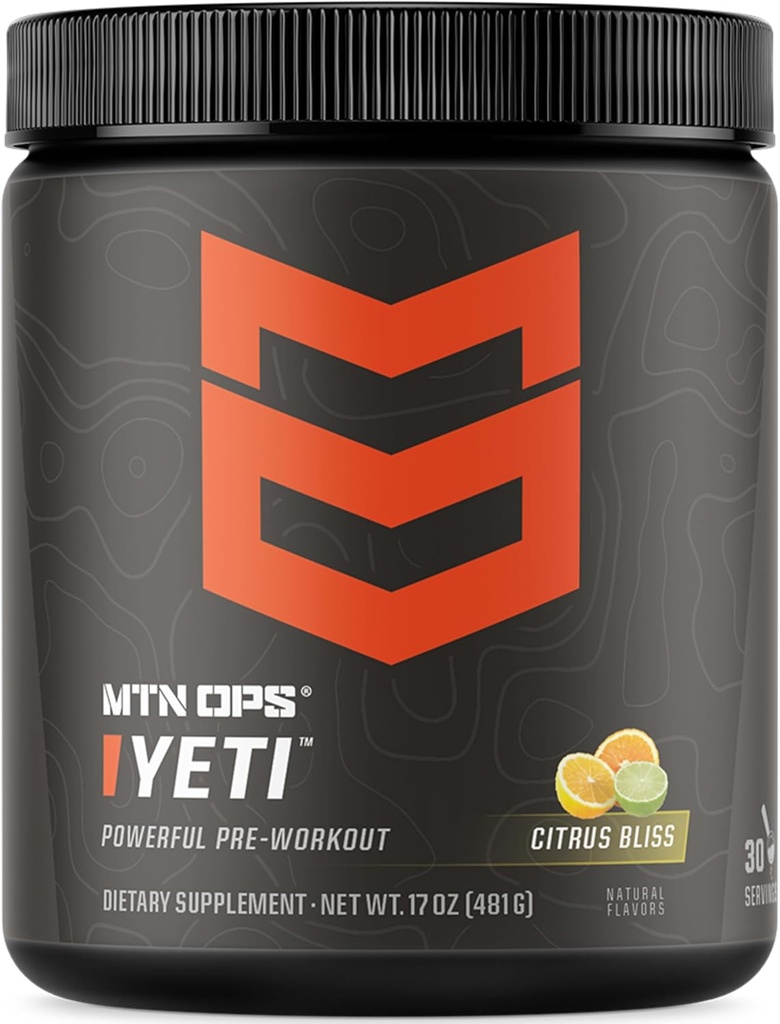 MTN OPS Yeti Pre-Workout pulver energi drikke med kreatin, 200 mg koffein og BCAA med Beta Alanine, 30-Serving Tub, Citrus Bliss