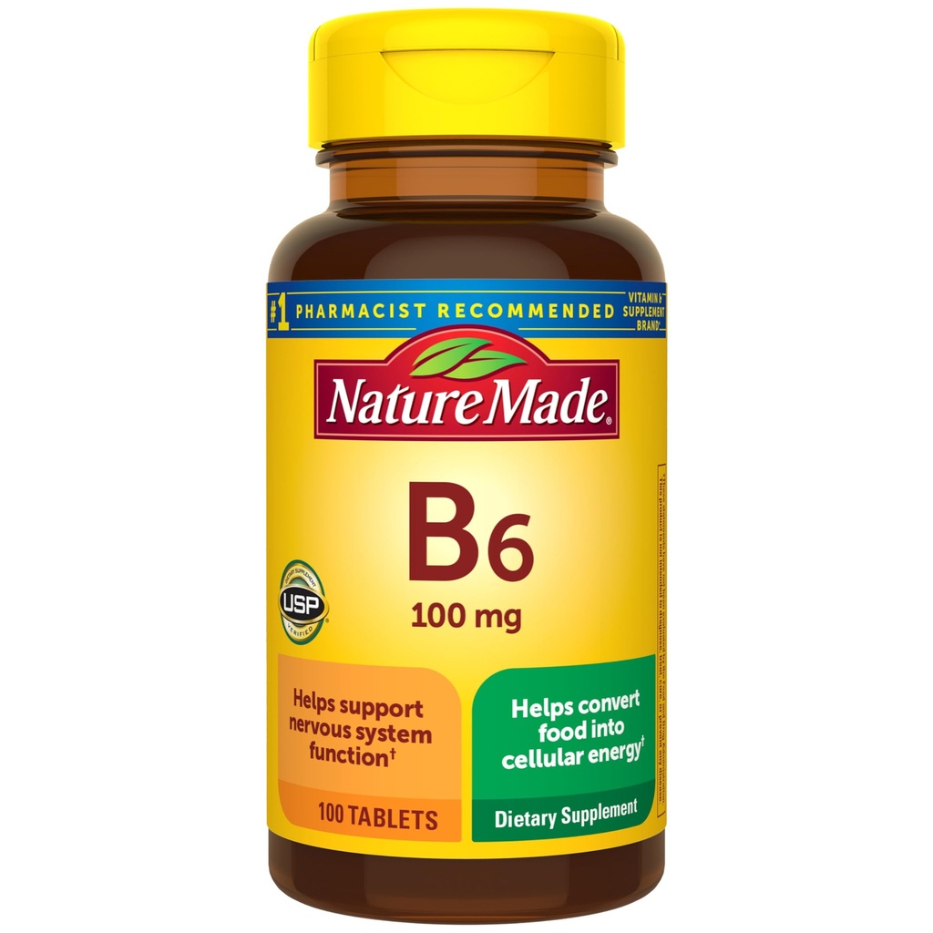 Naturlaget vitamin B6 100 mg tabletter, 100 teller for metabolsk helse