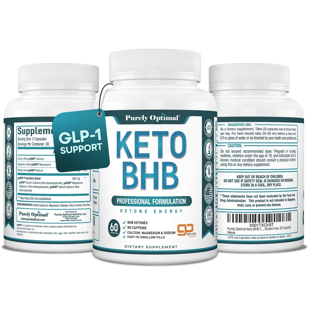 Rent optimale keto BHB-kapsler - Eksogene ketonpiller for ketosestøtte, frigjørende energi, fokus og metabolisme - for kvinner og menn, 60 kapsler