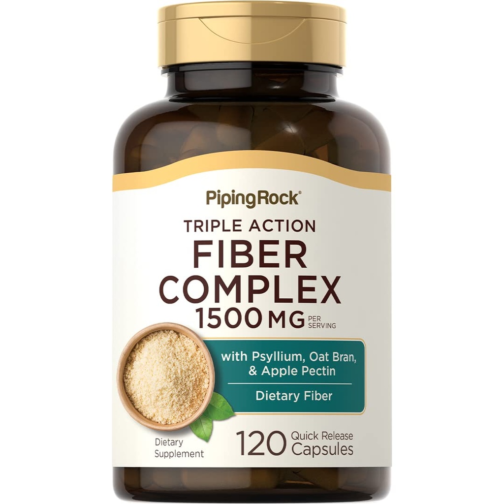 Piping Rock Fiber Complex Supplement | 1500 mg | 120 kapsler | Triple Action piller | med Psyllium, Oat Bran og Apple Pectin | Ikke-GMO, Glutenfri