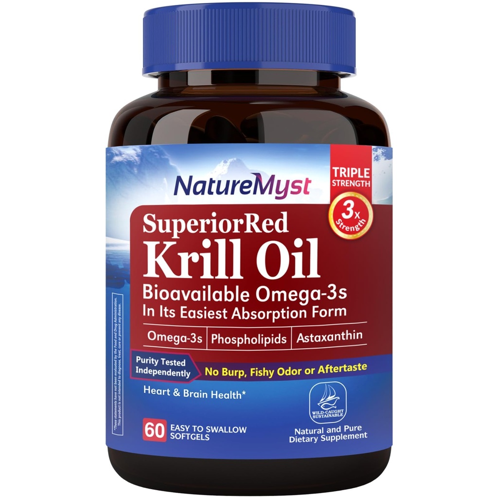 Krill Olje 1000 mg Softgels, Krill Olje Omega-3s, EPA, DHA, Astaxanthin & Fosfolipider, 60 greve (pakke av 1), Ikke-GMO, Ingen Gluten, laget i USA