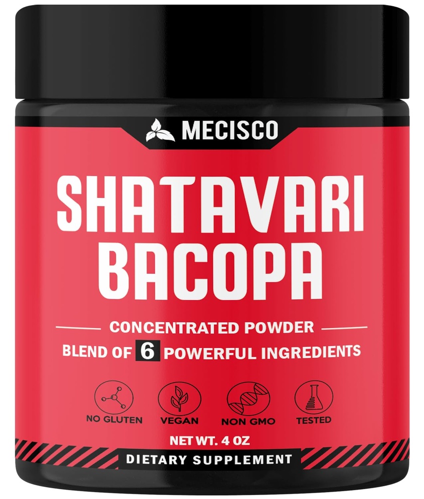 6in1 Shatavari Powder Organic - Blandet med Shatavari Root, Bacopa Monnieri, Ashwagandha Root, Vitex Berry, Fenugreek & Black Pepper - Støtter Rejuvenasjon, fremmer energi og vitalitet - 4 Oz