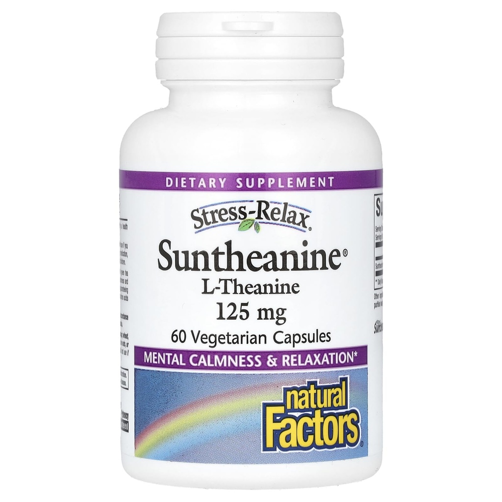 Naturlige faktorer Stress-Relax Suntheanine L-Theanine 125 mg, ikke-drowsy stress støtte for mental ro og avslapning, 60 kapsler