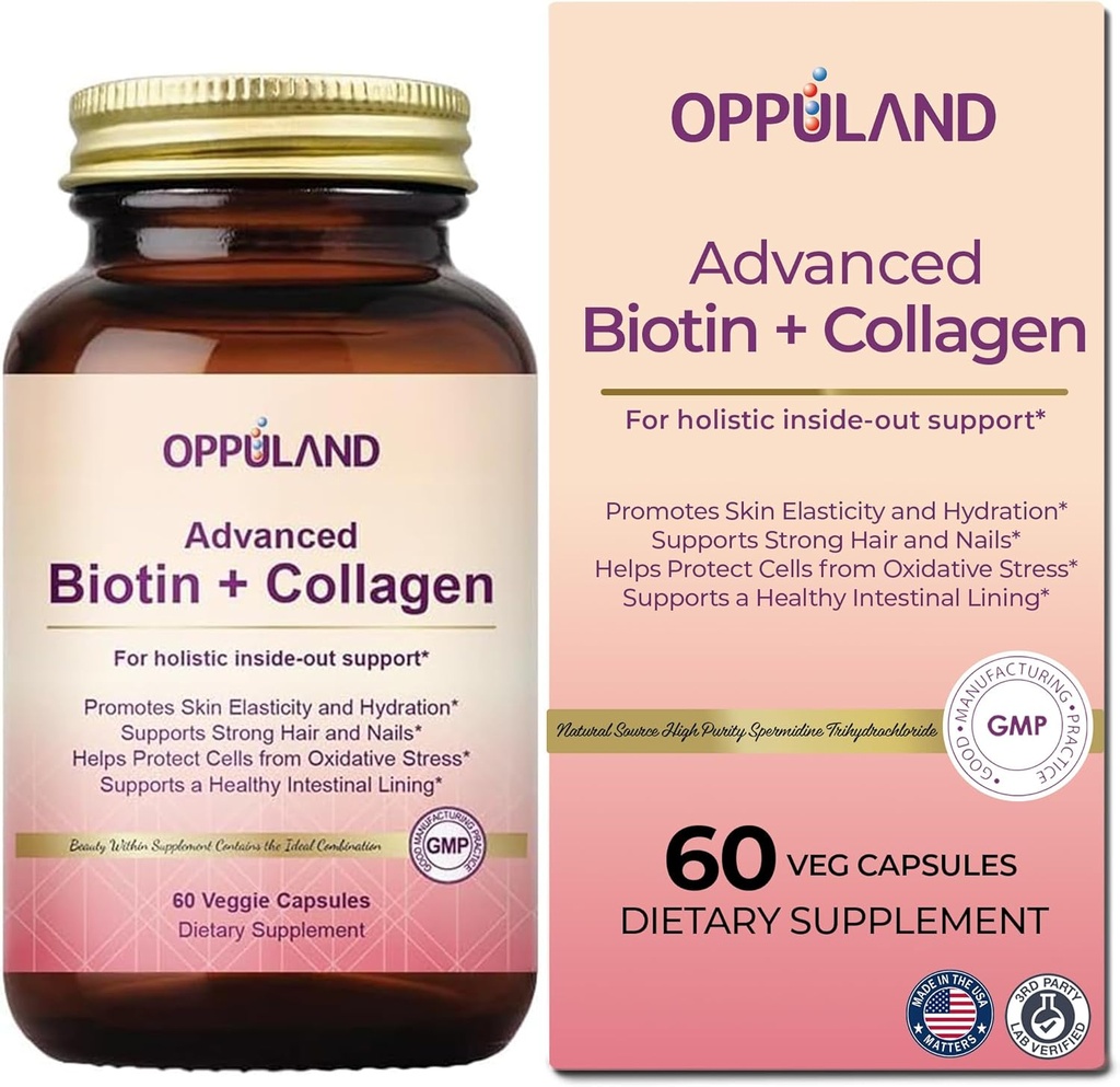 Biotin og collagen kosttilskudd-biotin 5000 mcg + kollagen for kvinner-støtter Sterkt hår, Nails og sunn hud-60 Veggie kapsler