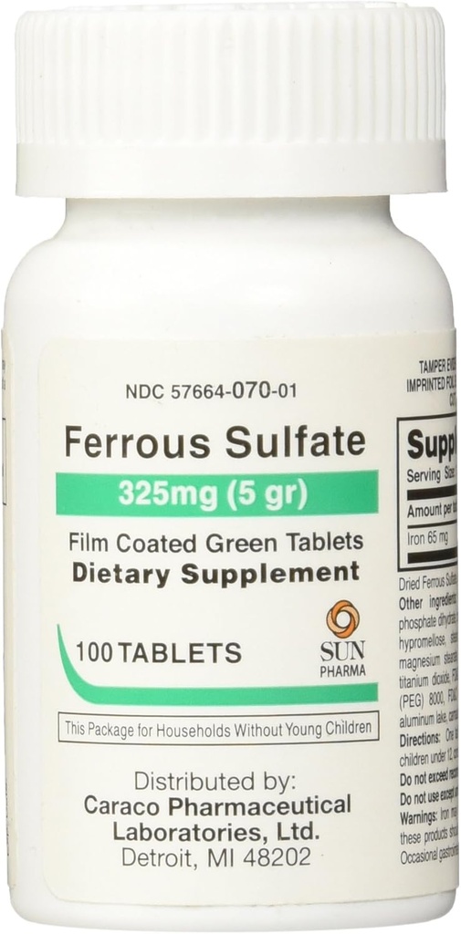 Ferrous sulfat jern kosttilskudd tabletter, 100 telle