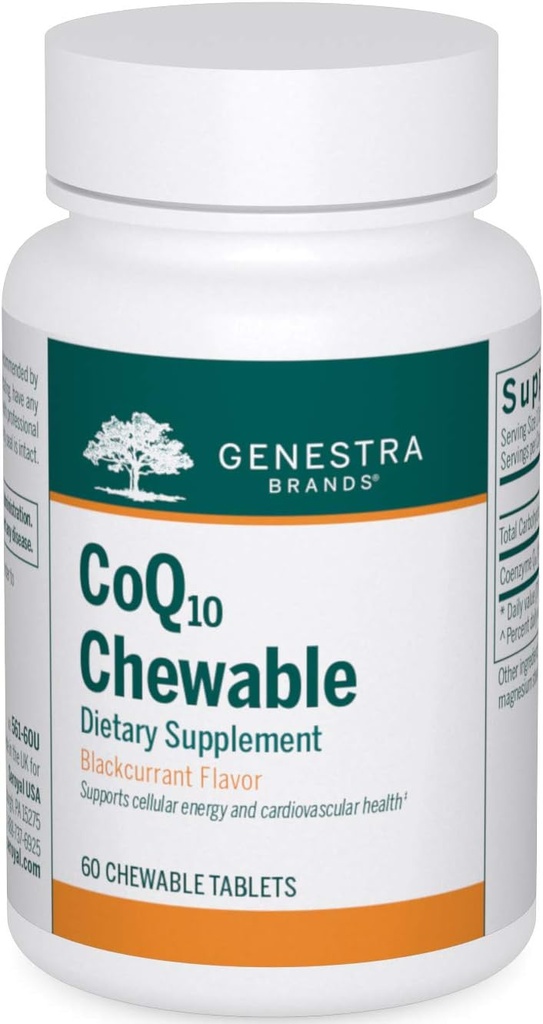 Genestra merker CoQ10 Chewable | Coenzym Q10 Supplement | 60 Chewable tabletter | Naturlig Blackcurrant Flavor