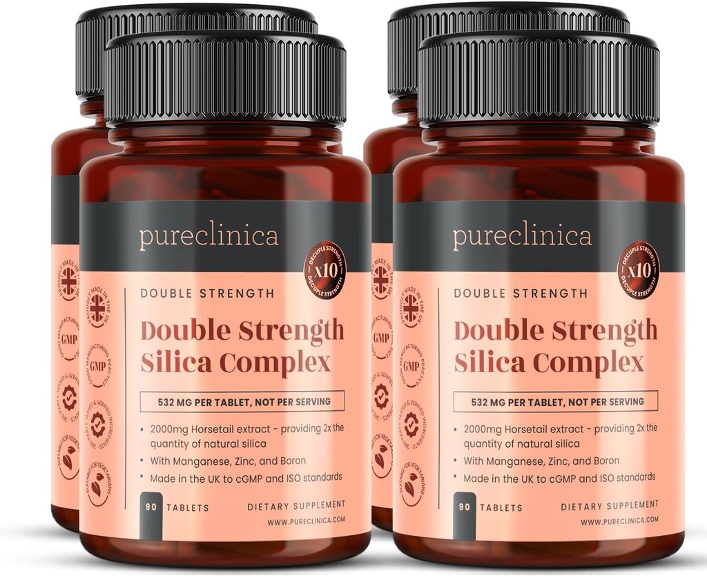Dobbelt styrke Silica Complex – 12 måneders forsyning! (2000mg Hestehale Extract x 360 tabletter(4 flasker 90))