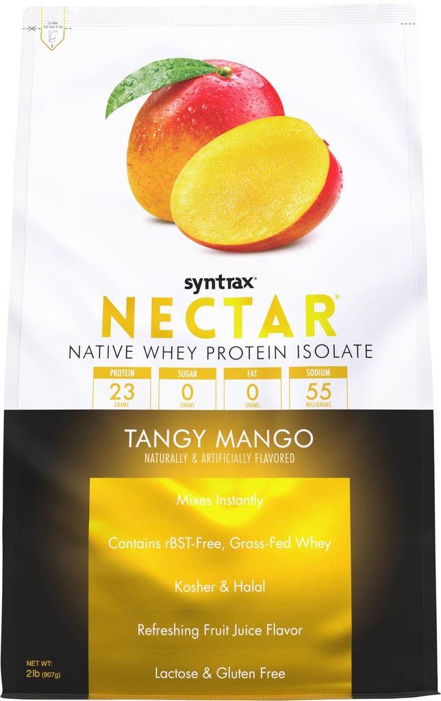 Syntrax Nutrition Nectar,100% Whey Protein Isolere pulver, forfriskende fruktjuice Flavor, Tangy Mango, 2 lbs.