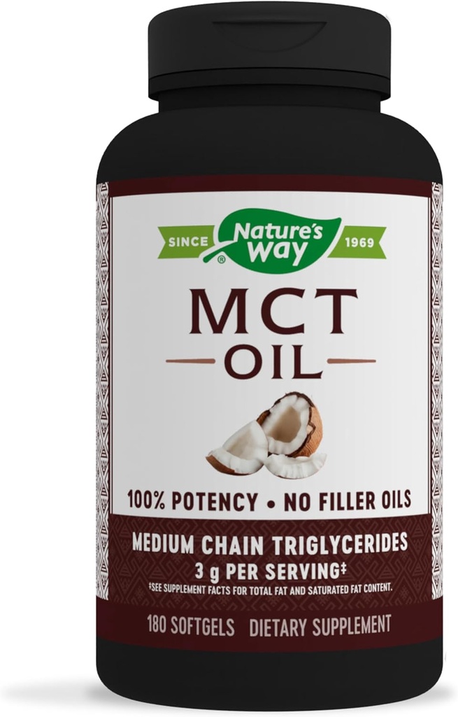 Naturens måte MCT olje, hjerne og kropp brensel fra kokosnøtt*; Keto og Paleo Vennlig, Organisk, Glutenfri, 180 Softgels