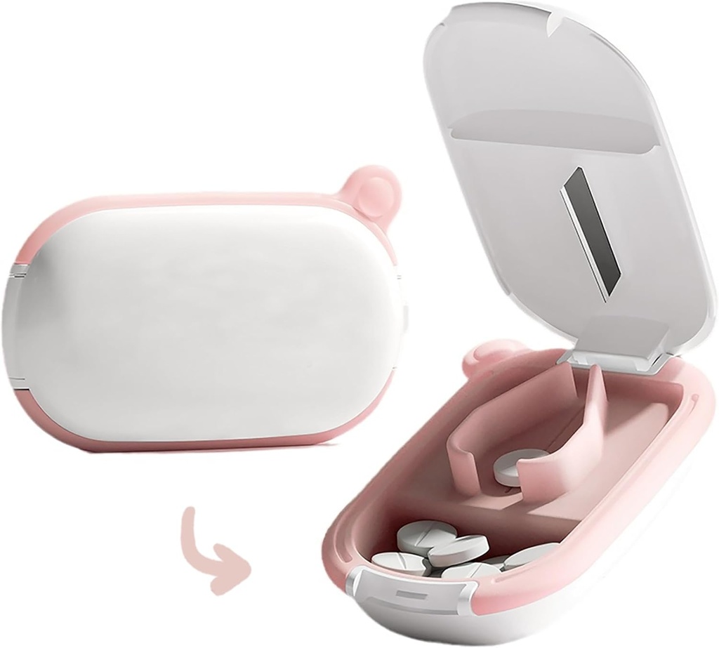 MURRI & MURRDI Liten Pill Cutter og Organizer for små eller store piller, Bærbar medisin Cutter for Pocket Purse, Pill Holder Cutter for vitaminer, tabletter, medisiner, rosa