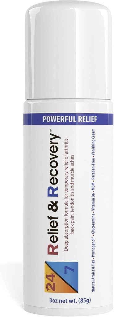 24/7 Relief & Recovery Pain Relief Roll På - 3 Ounce - Muskelsmerter Relief Krem, Led smertelindring, Bursitis smertelindring, Sciatica smertelindring, Smertelindring for føtter, Topical Pain Relief