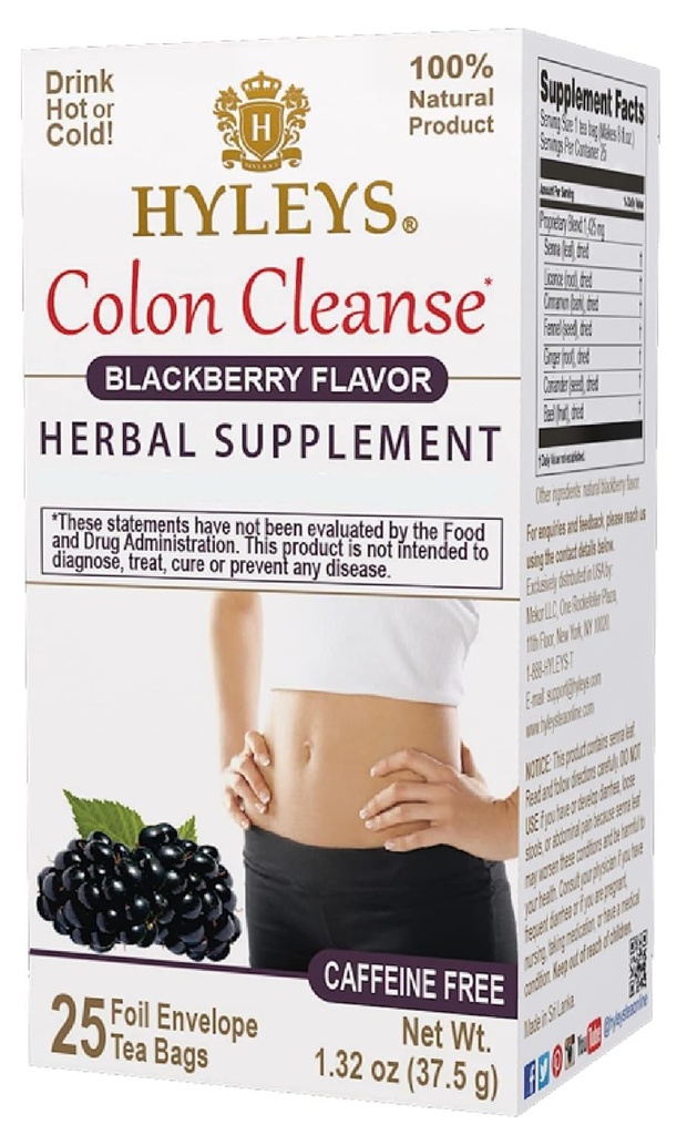 Hyleys Colon renser te Blackberry Flavor - 25 teposer (12 Pack - 300 teposer totalt)