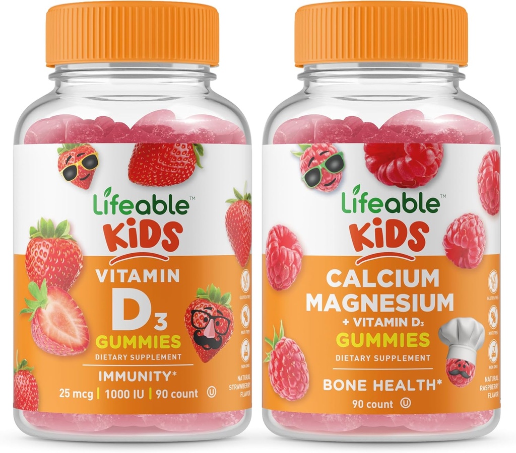 Livbar vitamin D Kids + kalsium Magnesium Kids, Gummies Bundle - Great Tasting, vitamin Supplement, Glutenfri, GMO Gratis, Chewable Gummy