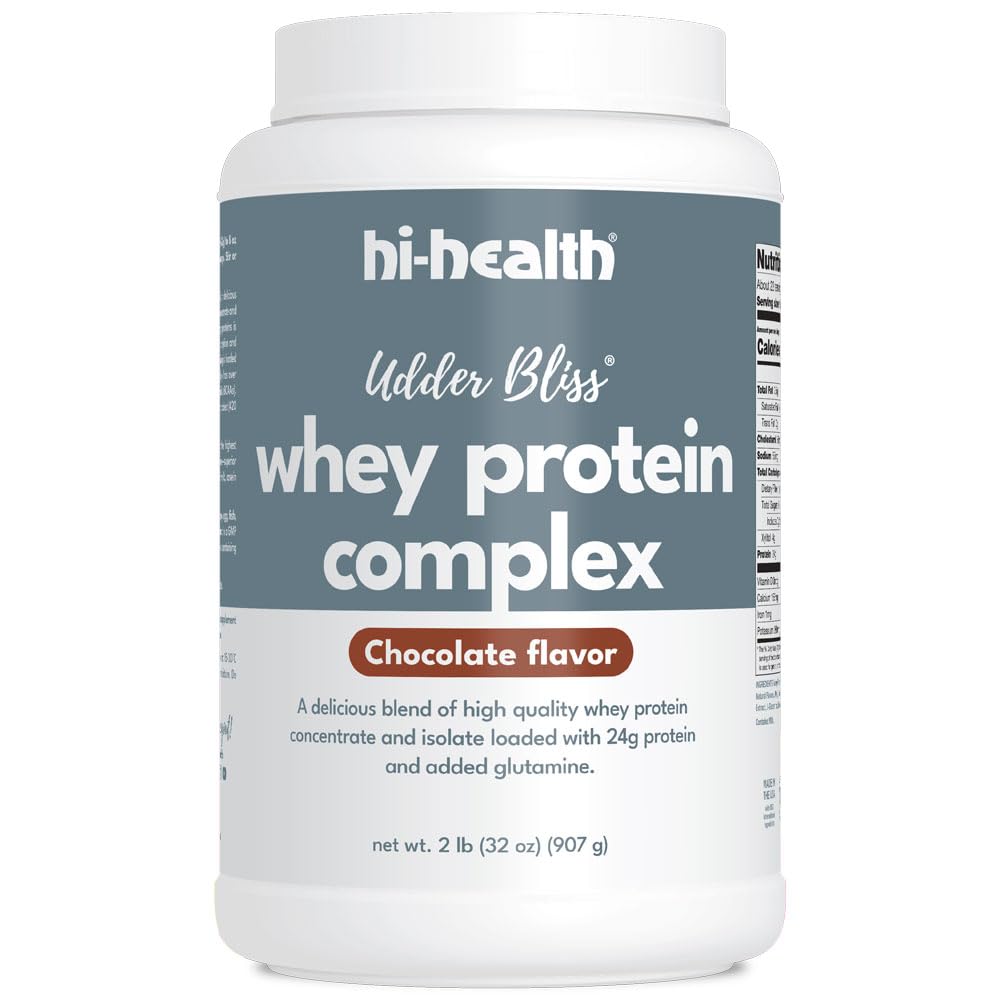 Hi-Helse Udder Bliss Whey Protein Complex pulver, blanding av biotilgjengelig Whey Protein Konsentrat og isolat med tilsatt glutamin, sjokolade (2 pund)
