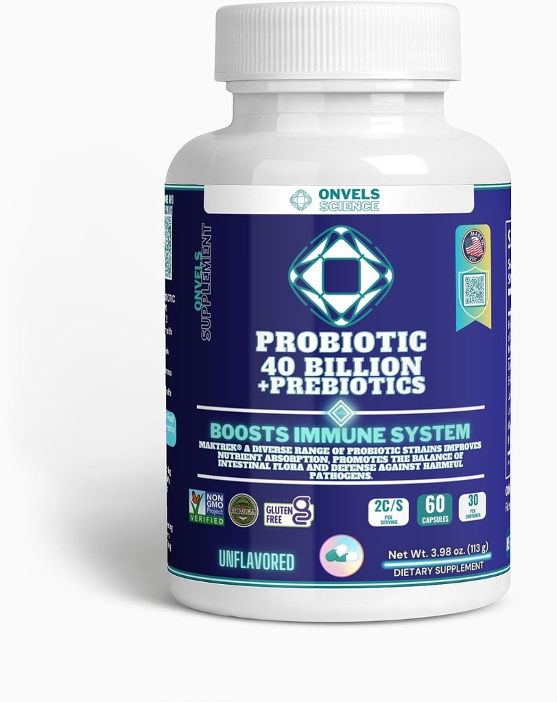 Probiotika 40 milliarder + Prebiotika MAKTREK® | Boost Immune Function & Digestive & Gut Health, BOOSTS immunsystem - Støtter til tiders dyspepsi, diarre, gass og blåsing - for kvinner og menn