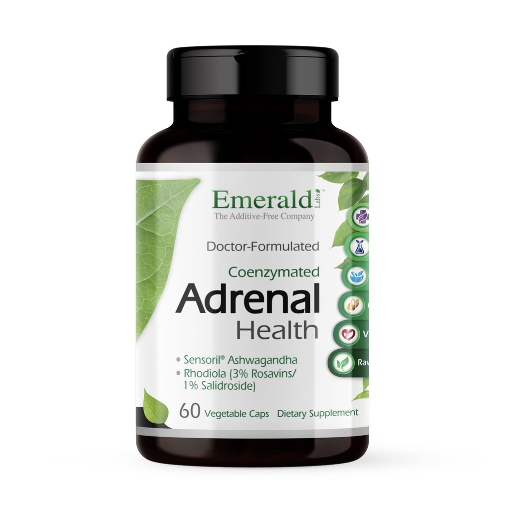 EMERALD LABS Adrenal Helse - Stress Relief, Energistøtte & Restorativ søvn med Sensoril Ashwagandha, B vitaminer, Rhodiola og mer* - Glutenfri - 60 Grønnsaker Kapsler (30-dagers levering)