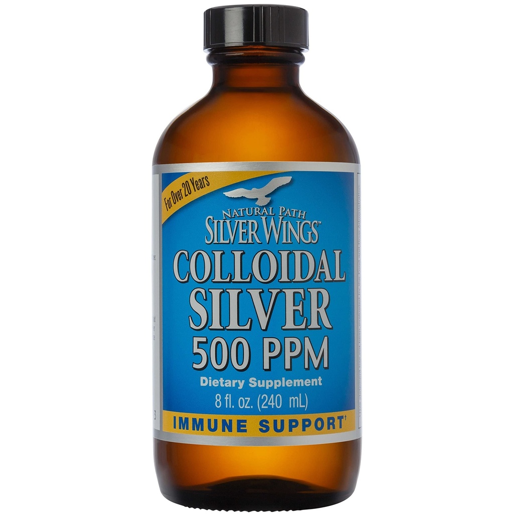Naturlig bane sølvvinger kolloidalt sølv 500ppm (2 500mcg) immunstøtte Supplement 8 fl oz.