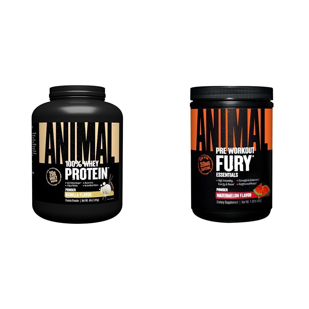Dyr 100% Whey Protein pulver Vanilla 4lb Bundle Fury Pre Workout pulver Supplement vannmelon 16.96oz
