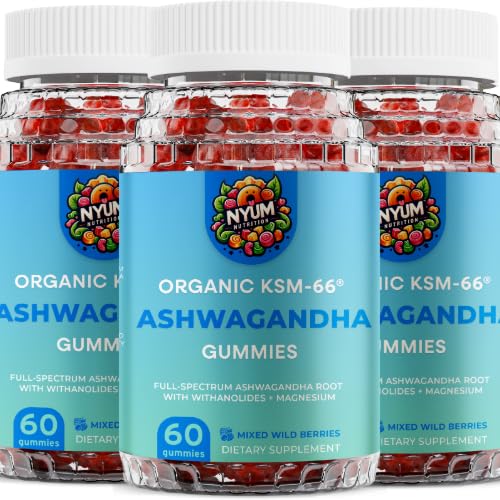 NYUM NutritionTM Organic KSM-66 Ashwagandha Gummies, 3-Pack, Blandet Wild Berries