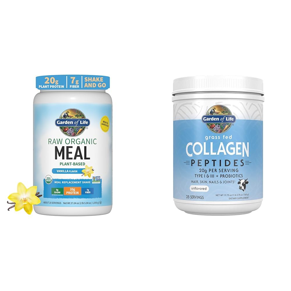 Livshage Vegansk Protein pulver - Rå Organisk Måltid erstatningsshakes - Vanilla - Era Protein & Grass Fed Collage Peptides pulver - Uflavorert kollagen pulver for kvinner Håret Nagler Joints