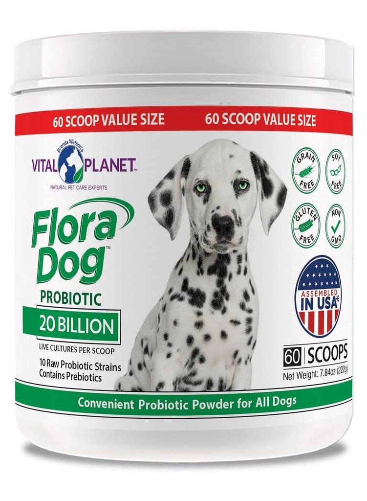 Vital Planet - Flora Dog Probiotic pulver Supplement med 20 milliarder kulturer og 10 Strains, høy potens immune og digestiv støtte Probiotika for hunder, 7,84 oz., 222 gram, 60 serveringer