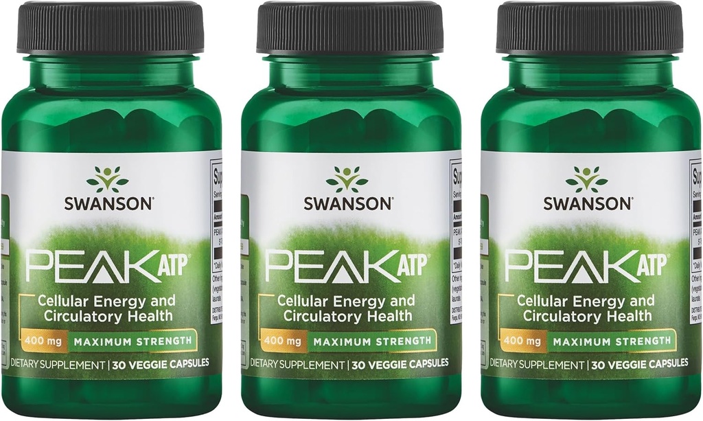 Swanson maksimal styrke Peak ATP-Naturlig kosttilskudd som fremmer cellulær energi støtte-støtter fysisk ytelse og fremmer sunn blodstrøm støtte-(30 veggie kapsler, 400 mg hver) 3 pakke