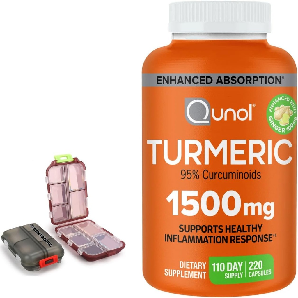 Gurkemeie 1500mg Supplement, 95% Curcuminoids, 220 kapsler (110-dagers forsyning) med to (2) reisepille saker.