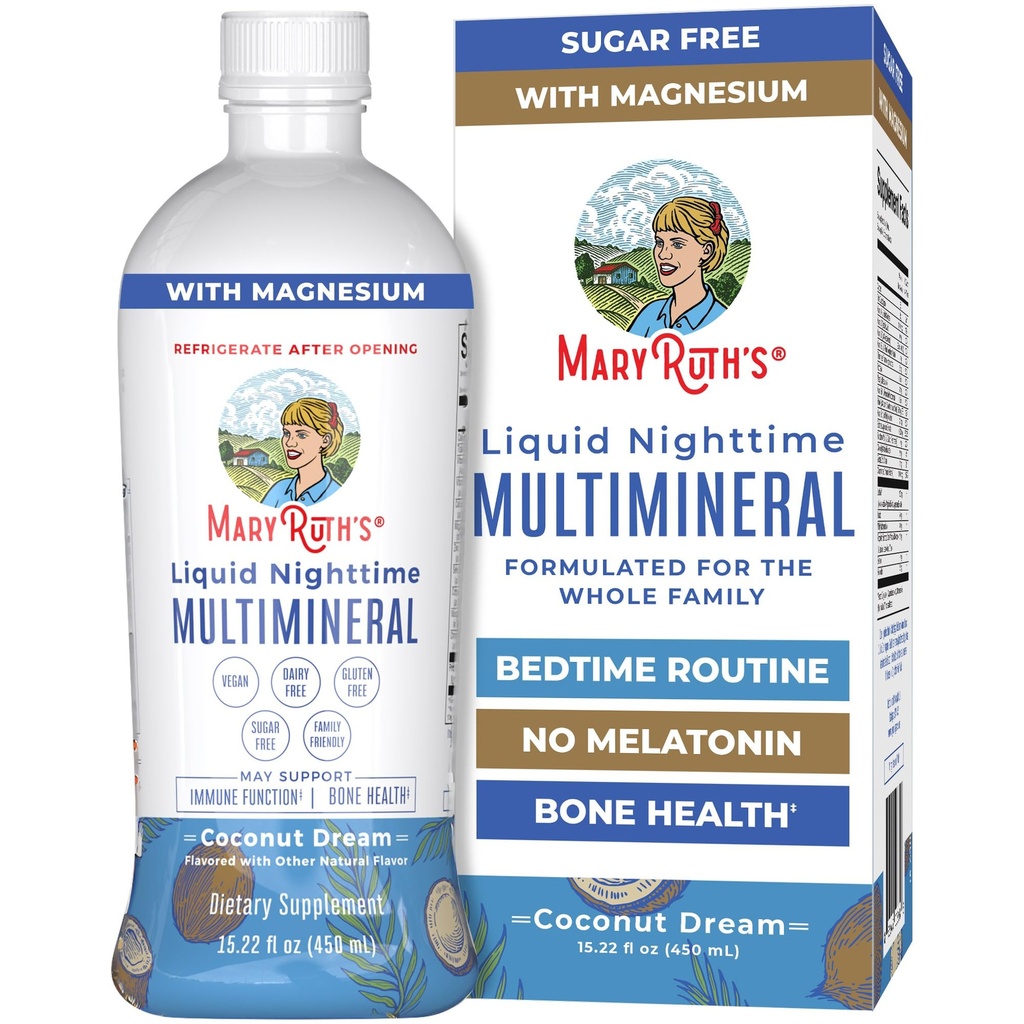 MaryRuths flytende nattetid Multimineral | Ingen Melatonin | Bedtime rutine | Magnesium Citrat | Kalsium | Zink | Vitamin D3| Tilgjengelig i 4 Flavor - Vegan | Sukkerfri | Glutenfri | 15.22 Oz