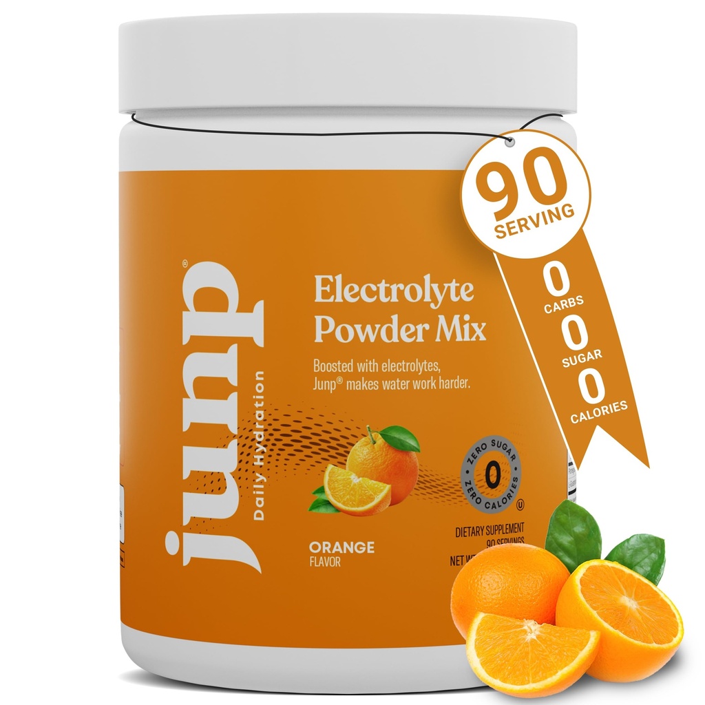 JUNP Elektrolyserer pulver Ingen sukker Ingen karbohydrater, Søt Tangy Citrus Orange Keto Elektrolytt Drikkemiks, Kalium & Salt Hydration pulver Elektrolytter Zero Calorie Sukkerfri Elektrolytt pulver, 90 Serveringer