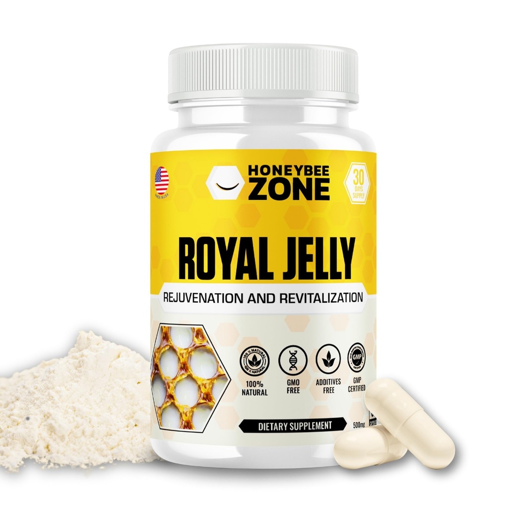 Royal Jelly Capsules – 500 mg energi, glødende hud og hjerne Booster Supplement | Ikke-GMO, Glutenfri, 60 lett å la Veggie Capsules
