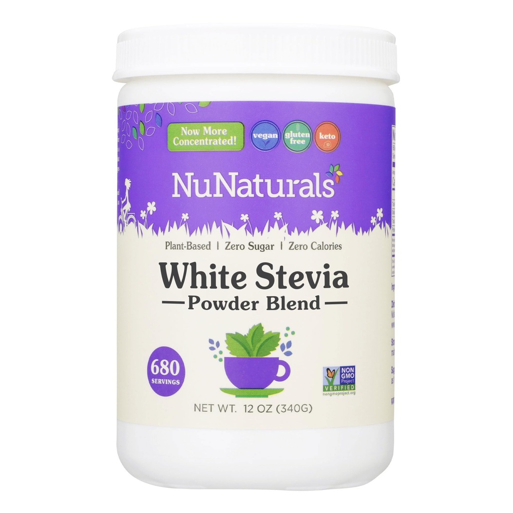 NuNaturals Hvit Stevia pulver blanding, Plantebasert sukker substituert, null calorie søtning, 12 oz