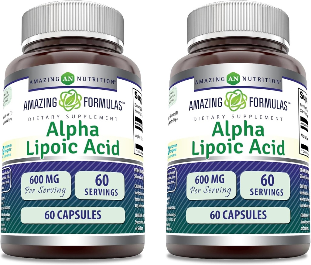 Amazing Formler Alpha Lipoic Acid | 600 Mg Per Serving Supplement | Kapsler | Ikke-GMO | Glutenfri | Laget i USA (60 | 2 Pack)