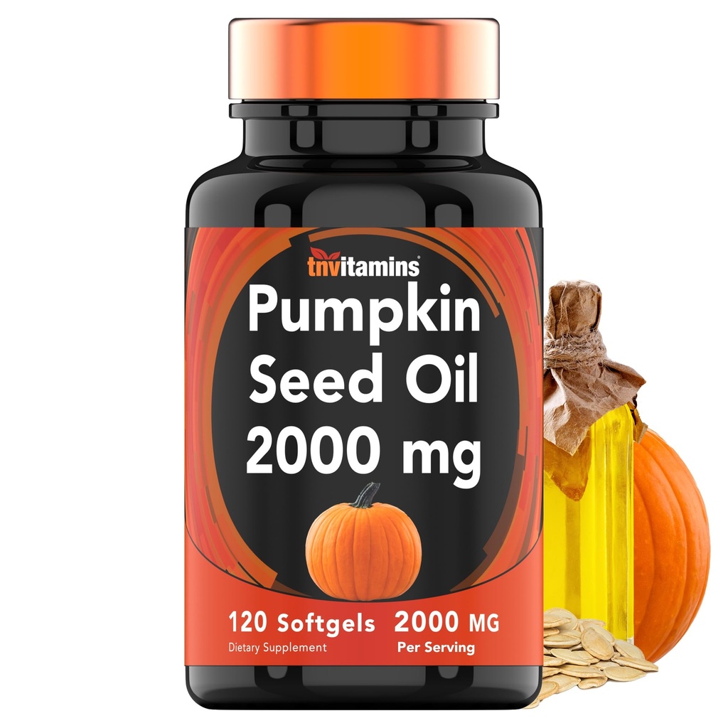 Tnvitaminer Pumpkin Seed Oil - 2000 mg Per Serving x 120 Softgels | Pumpkin Seed Oil Extract Supplement for hårvekst og Bladder Control*