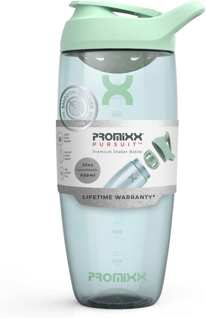 Promixx Pursuit Protein Shaker flaske (32 oz) – Silent No-Ball Mixer, Leak-Proof Lid, BPA/BPS & Phthalate-fri ECOZEN – Easy-Clean Shaker Cup for Protein Shakes, Pre & Post Workout Smoothies