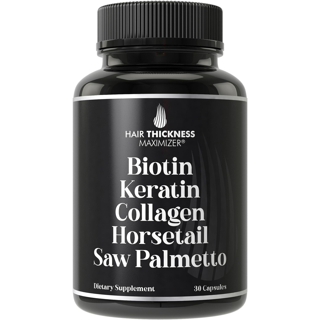 Biotin (5000mcg), keratin, kollagen, hestehale, så Palmetto – 5-i-1 hårvekst Supplement og vitaminer for kvinner og menn, DHT Blocker Kapsler for tynning - hårvekstvitaminer