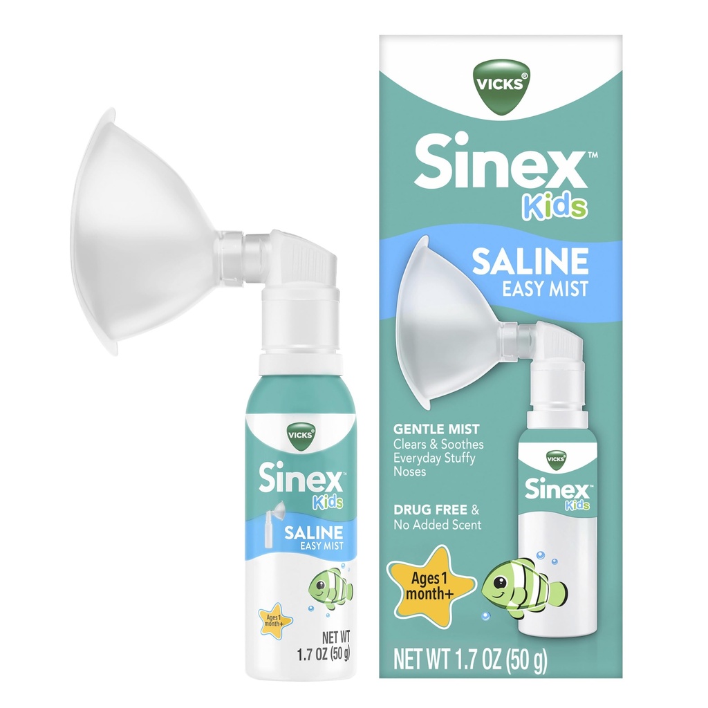 Vicks Sinex Kids Sale Easy Mist, Drug Free Saline, Alder 1 måned+, forsiktig rydder og sotter hver dag Stuffy Noses, trygt for daglig bruk, 1.7 OZ