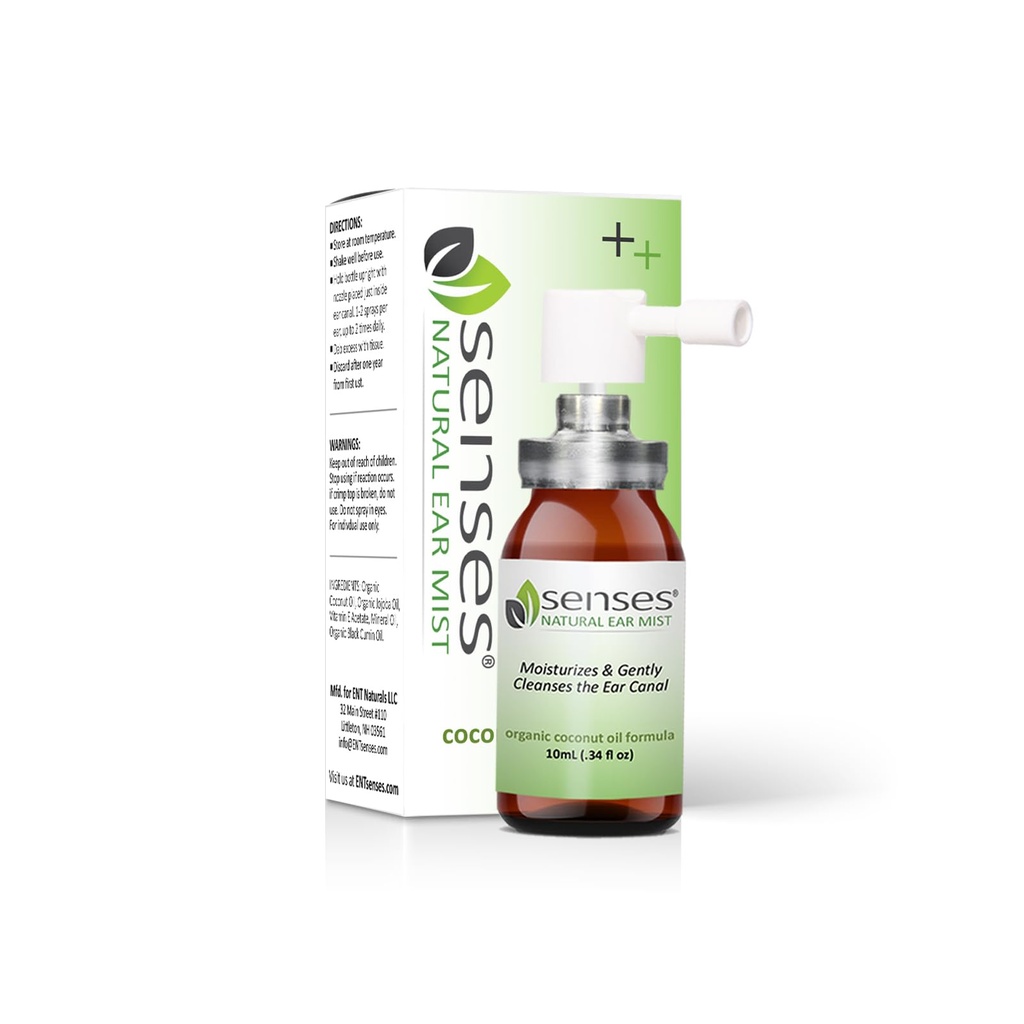 SENSES naturlige øredråper - lege formet sot, økologisk kokosolje for irritert ører - bruk for rensing, moisturisering, relief fra allergier, hørselshjelpemidler og ørevoks, 0,34 Fl Oz
