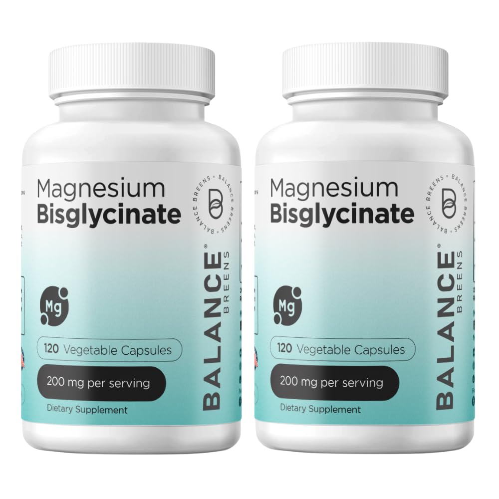 Magnesium Bisglycinate 200mg - høy absorpsjon Chelated Magnesium Supplement - Gentle on Mage, Glutenfri, støtter søvn, muskelkramper og positiv Mood - 120 kapsler (pakke med 2)