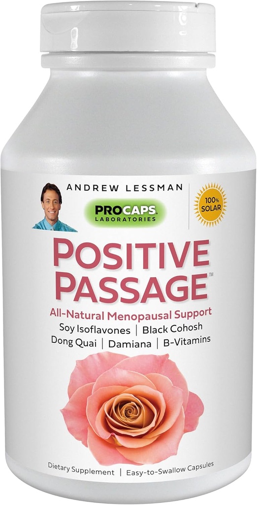 ANDREW LESSMAN Positiv Passage 60 Kapsler - Naturlig Menopausal Støtte og balanse for kvinners hormonnivå. med soya isoflavoner, svart cohosh, Dong Quai, Damiana. Ingen additiver
