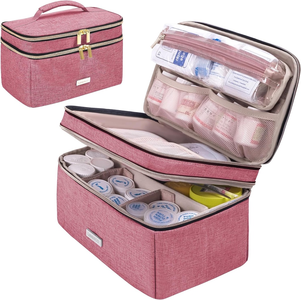 Medisin Oppbevaringspose Pille Flaske Arrangør med bærbar liten Pouch Reisemedisinasjon Flaske Arrangør for nødhjelp Hjem Førstehjelpsboks Kit (rød)
