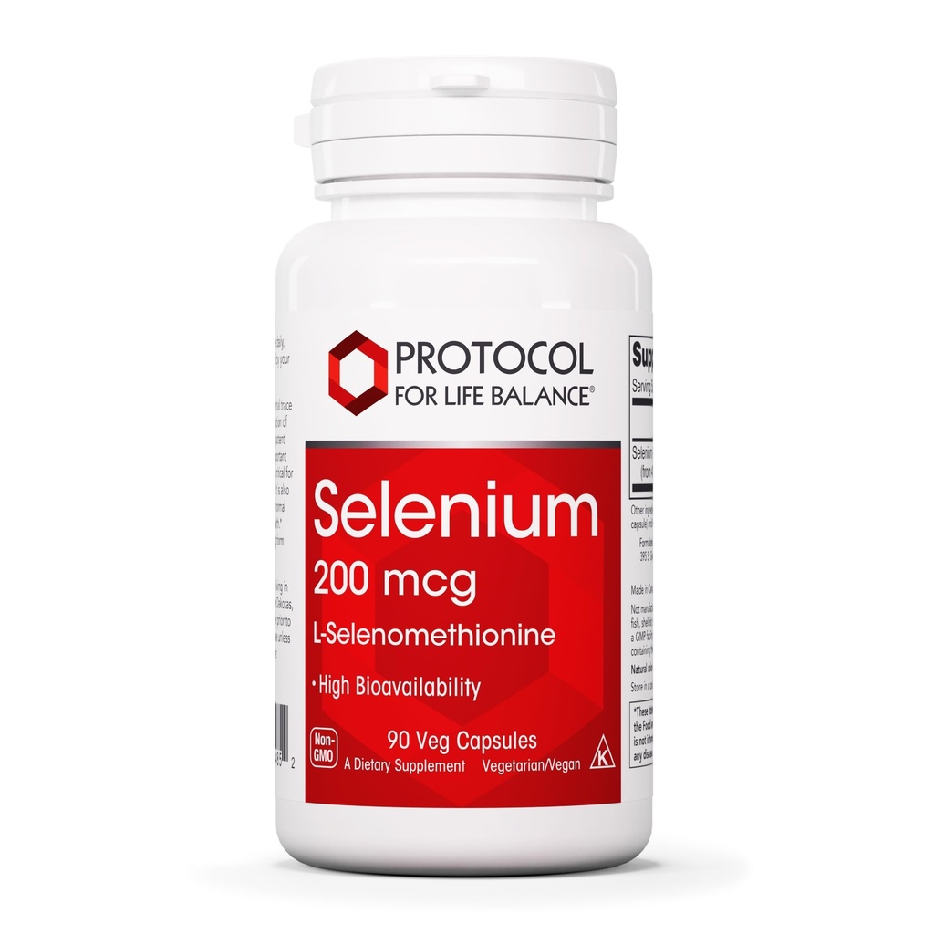Protocol Selenium 200mcg - Immunstøtte, Thyroid & Prostate Health* - Selenium Supplements - Vegetarian, Kosher & Halal - 90 Veg Caps
