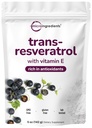 Rent trans-Resveratrol pulver med vitamin E, 5 Ounce, 2 i 1 formel, mikronisert pulver for bedre absorpsjon, Premium Resveratrol Supplement, Super Antioksidant