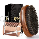 Sosoon Skjeggbørste for menn, 100% ren boar brudebjørn børste, beared Grooming sett inkludert beard Comb, 2 stk Mustache Scissors og reiseveske