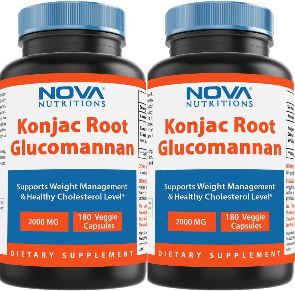 Nova Nutritions 2 Pack Konjac Root Glucomannan Kapsler 2000 mg/Serving Veggie Caps 180 greve (Totalt 360 Kapsler)