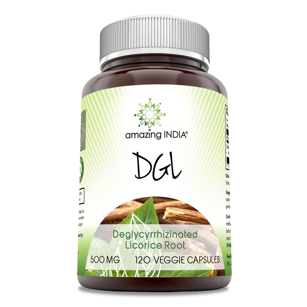 Amazing India DGL 500 mg 120 Veggie kapsler Supplement | Ikke-GMO | Glutenfri